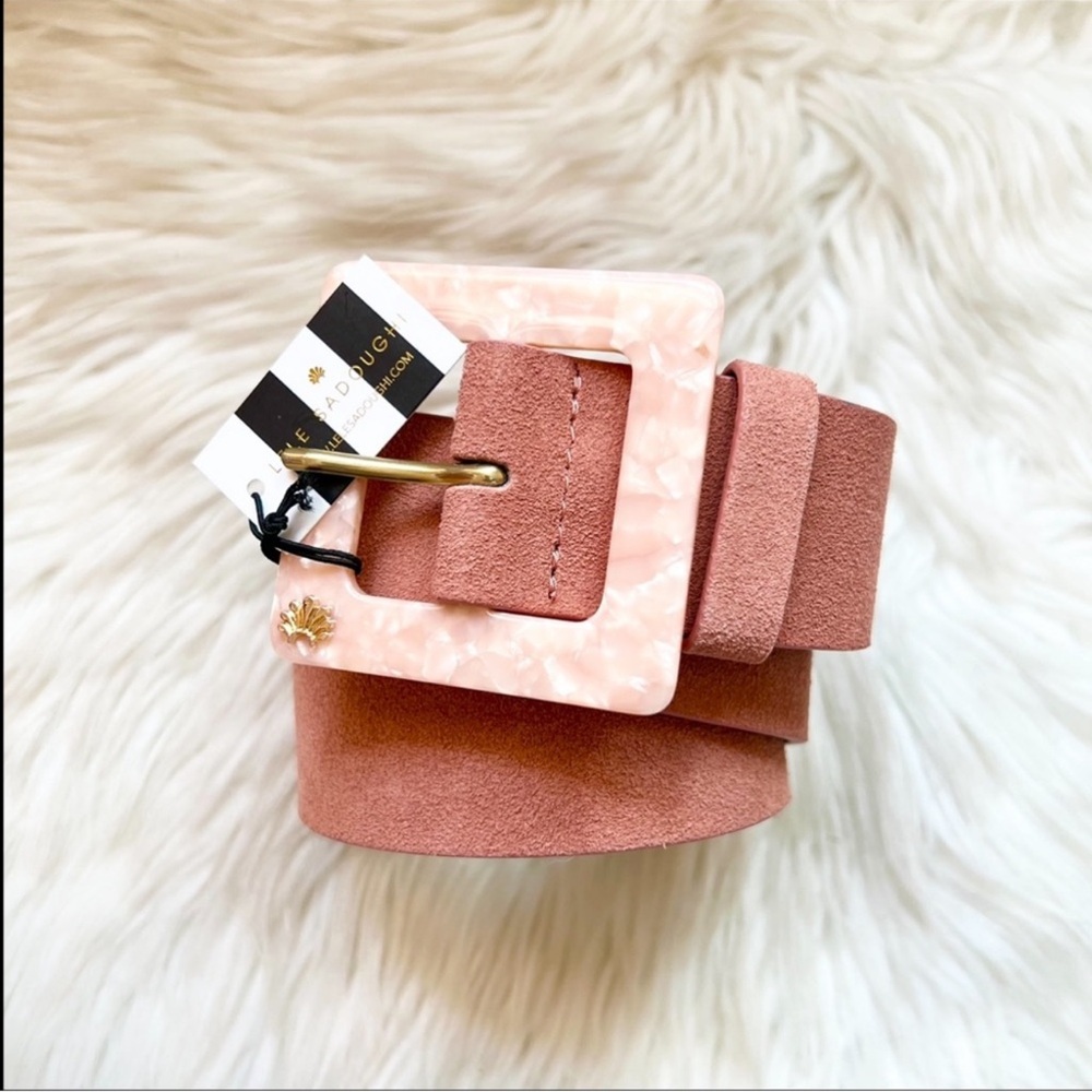 New! LELE SADOUGHI Marble Buckle Suede Belt in Blush Pink